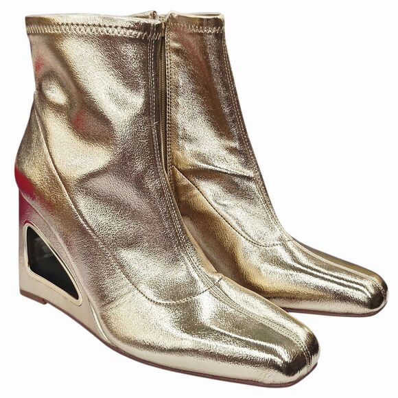 Katy Perry Women's The Hollow Wedge Bootie Gold Ankle Fashion Boots Size 9.5M - Picture 1 of 5